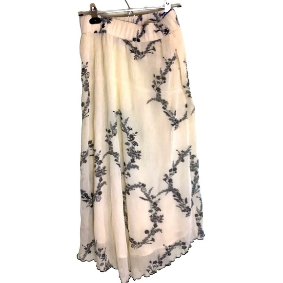 Ganni Butter Yellow & Black Floral Pleated Georgette Maxi Skirt Size 4 - Picture 3 of 9